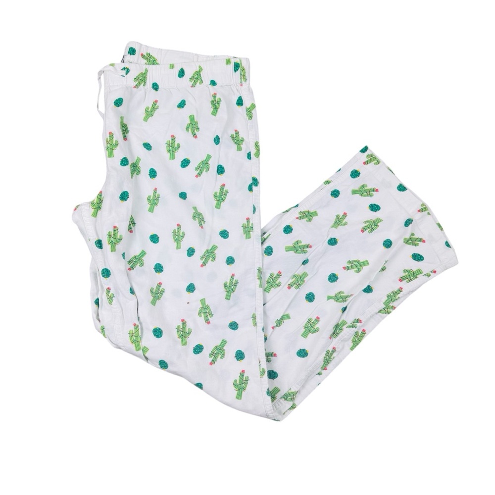 J. Crew Cactus Christmas Tree Lights Holiday White Flannel Pajama Bottom Pants M
